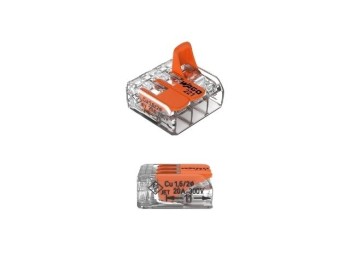 CLEMA DE EMPALME HEMBRA 3 PINES ACODADA 0,5 4 mm2 32A 400V NARANJA PALANCA RETENEDOR AEREA