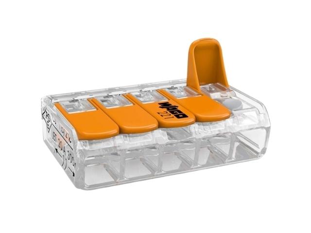 CLEMA DE EMPALME HEMBRA 5 PINES ACODADA 0,5 4 mm2 32A 400V NARANJA PALANCA RETENEDOR AEREA
