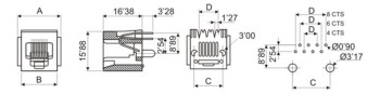 CONECTOR RJ 45 VERTICAL PARA CIRCUITO IMPRESO