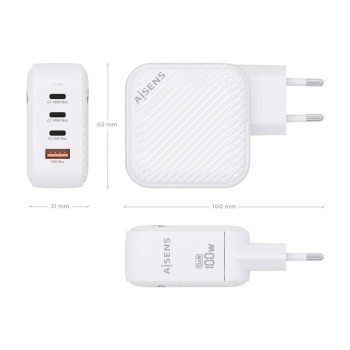 CARGADOR GaN 100W, 3 X USB-C PD3.0 QC4.0, 1 X USB-A QC3.0