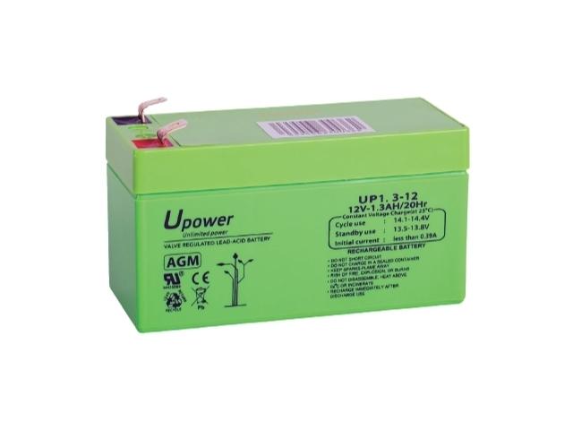 BATERIA PLOMO-GEL 12V 1,3Ah MEDIDA 97 x 43 x 52 mm FASTON 6,3 mm U-POWER