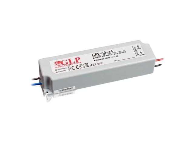 FUENTE ALIMENTACION LED 100 - 240V AC 1 SAL. CAJA ESTANCA 24V DC 2,5 AMP. 60 WAT. GLP IP67