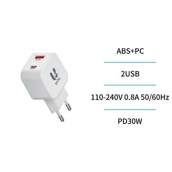 CARGADOR DUAL USB Y TIPO-C PD3.0 30W CARGA RAPIDA