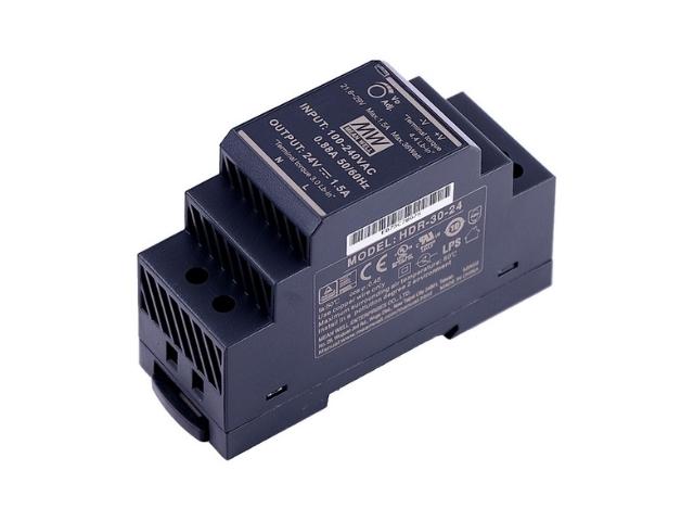 FUENTE ALIMENTACION 85-264 VAC 1 SAL. CARRIL DIN 24V DC 1,5 AMP. 30 WAT. MEAN WELL IP20