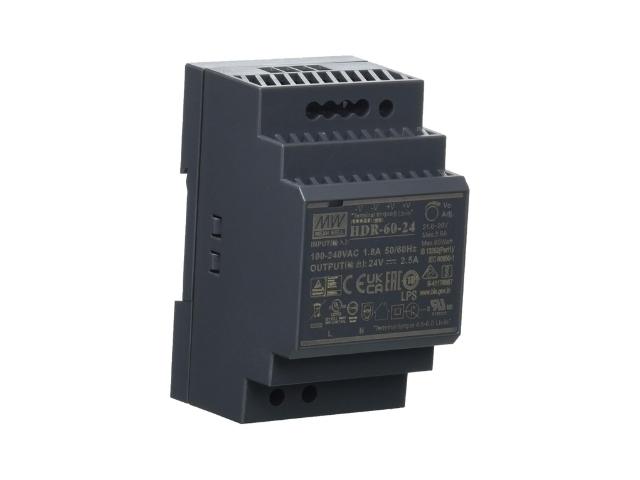 FUENTE ALIMENTACION 85-264 VAC 1 SAL. CARRIL DIN 24V DC 2,5 AMP. 60 WAT. MEAN WELL IP20