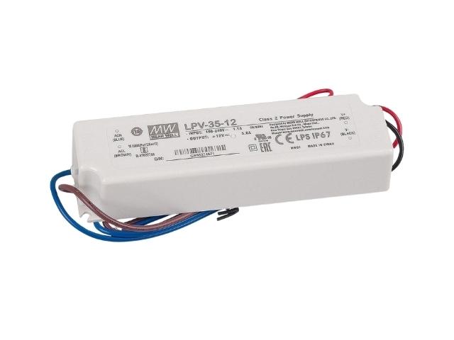 FUENTE ALIMENTACION LED 100 - 240V AC 1 SAL. CAJA ESTANCA 12V DC 3 AMP. 36 WAT. MEAN WELL IP67