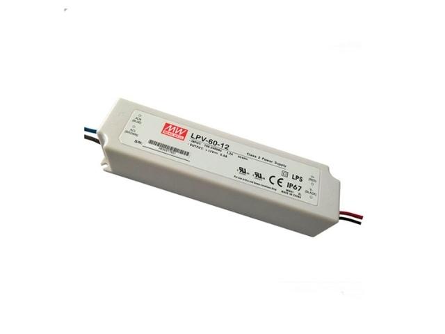 FUENTE ALIMENTACION LED 100 - 240V AC 1 SAL. CAJA ESTANCA 12V DC 5 AMP. 60 WAT. MEAN WELL IP67