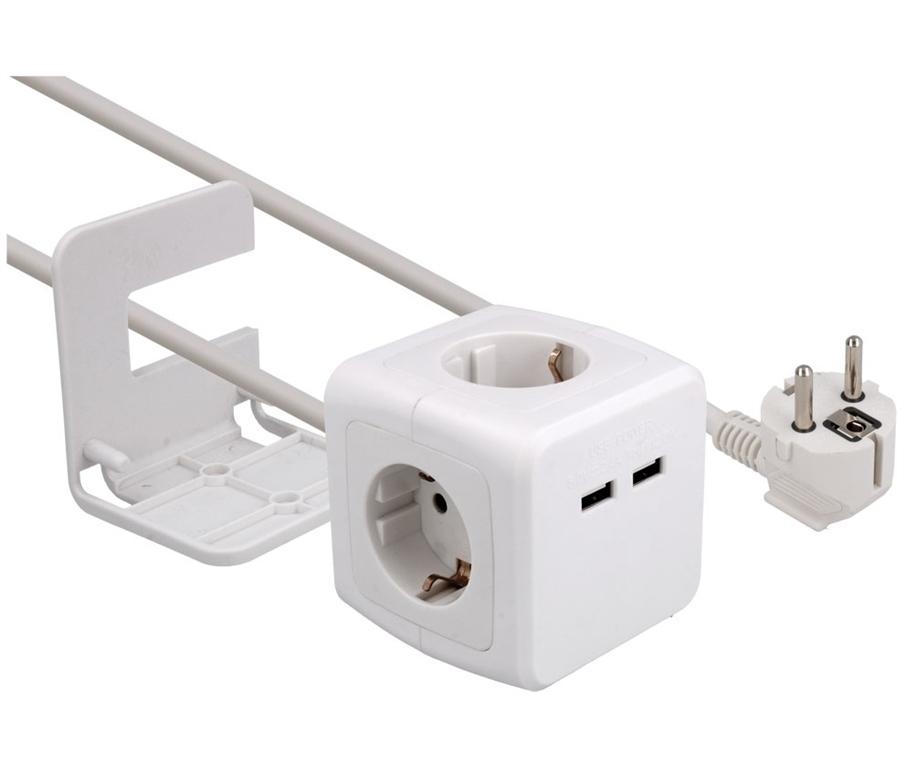 CUBO CON 4 TOMAS SCHUKO Y 2 USB 2.4A, 1.5M