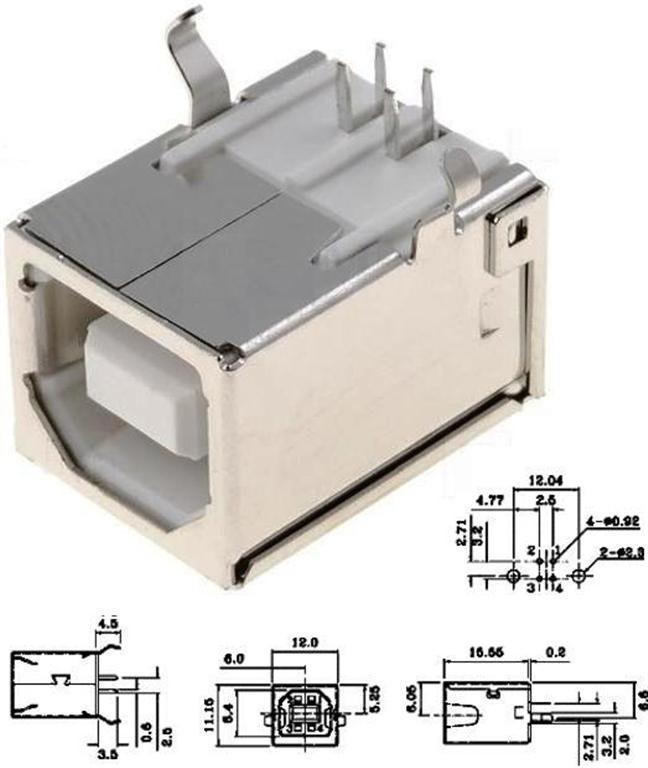 CONECTOR HEMBRA USB B CIRCUITO IMPRESO