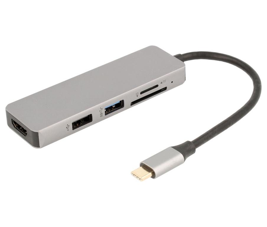ADAPTADOR 5 EN 1 HUB USB-C A USB, HDMI Y LECTOR DE TARJETAS